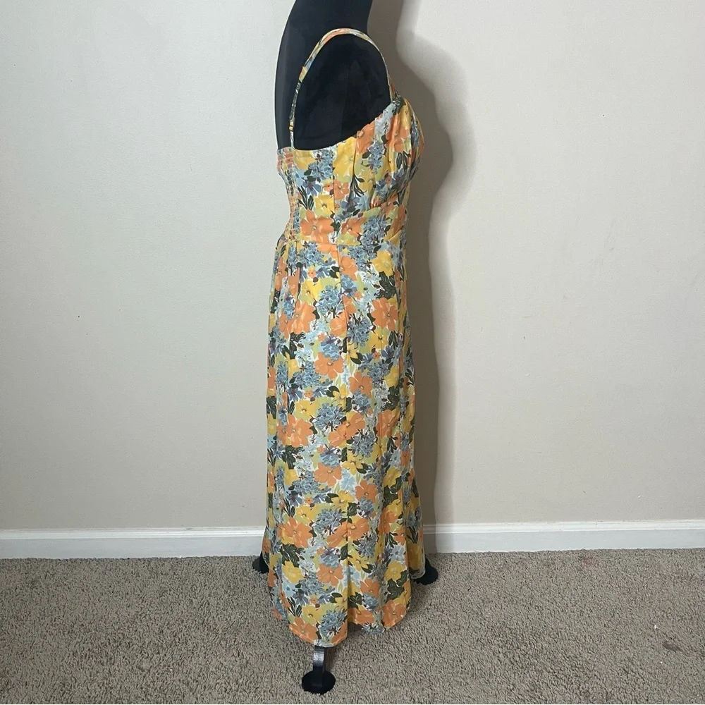 Abercrombie & Fitch Women’s Yellow Floral Sleeveless Ruched Midi Dress Sz S - Picture 4 of 13
